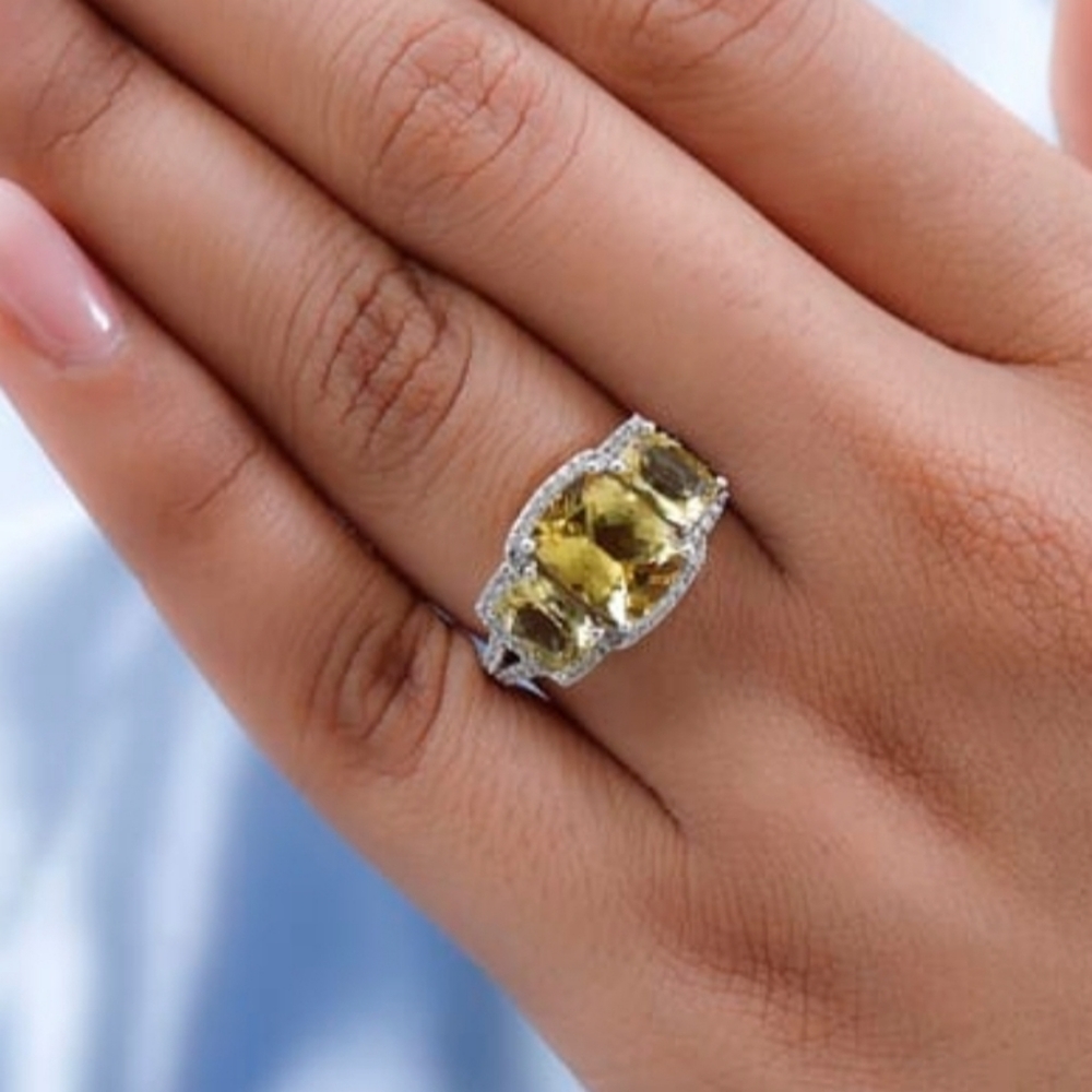 Natural Golden Apatite & White Zircon Ring Platinum over 925! ✨️ Size 6 - Picture 8 of 11